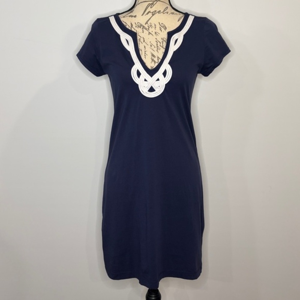 Lilly Pulitzer Brewster Pima cotton t-shirt dress with appliqué navy small